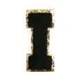 Black and gold glitter letter I chenille patch, perfect for DIY clothing and bag decoration. - Letter I
