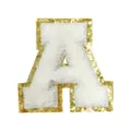 White letter A chenille embroidery patch with gold glitter edge for DIY clothing bags. - Letter A
