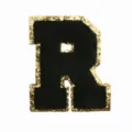 Black and gold glitter letter R patch, chenille embroidered DIY clothing badge accessory. - Letter R