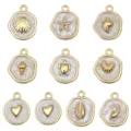 Colgantes de océano en esmalte blanco perlado acabado oro KC para joyería hecha a mano - 混色款(SN1779) / Paquete de 10 / Serie Océano de Colores Mezclados