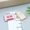 Enamel alloy cassette tape charm for DIY necklace and bracelet jewelry making - Music Cassette Radio (25170) / 1 Piece (13x15x1mm) / Pink