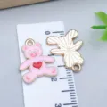 Cute pink enamel bear charm with heart detail for DIY necklace and bracelet making - Heart Bear (25171) / 1 Piece (18x15x1mm) / Pink