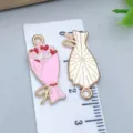 Enamel heart bouquet charms for DIY jewelry making shown with size reference - Heart Bouquet (25173) / 1 Piece Pack (23.5x10x1mm) / Pink