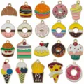 Set of 20 colorful enamel food charms including donuts and ice cream for DIY jewelry - Mixed Color Enamel Food Set (SN1737) / 20 Pieces/Pack