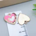 Heart shaped enamel alloy pendant with pink icing pattern for DIY jewelry accessories - Heart Sandwich (25176) / 1 Piece Pack (14.5x15x1mm) / Pink