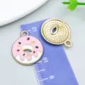 Handmade colorful pink enamel alloy cartoon donut charm with sprinkles for DIY jewelry - Pink Enamel Round Donut (15659) / 1 Piece (17*21mm)
