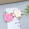 Cute pink enamel cat pendant charm with golden metal back for DIY jewelry accessories - Cat (25177) / 1 Piece (17x15x1mm) / Pink