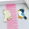 Pendentif oiseau en émail coloré pour création de bijoux DIY avec finition de dos dorée - Mésange Charbonnière (27949)