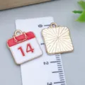 Gold-toned February 14 calendar charm alloy oil-drop pendant for Valentine's Day jewelry - Calendar 14th (25180) / 1 Piece (17x15x1mm) / White