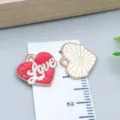 Red enamel heart love charm alloy pendant for Valentine DIY necklace bracelet making - Love Heart Letter (25184) / 1 Piece (14x15x1mm) / Red