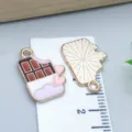Detailed chocolate bar enamel alloy charm with pink hearts for DIY necklace and bracelet - Love Heart Chocolate (25185) / 1 Piece (18x13x1mm) / Brown