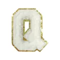 White chenille letter Q patch with gold glitter border, DIY clothing bag accessories. - Letter Q