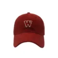 Gorra de béisbol burdeos con W bordada, sombrero de sol ajustable para ocio diario. - Rojo