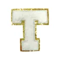 White letter chenille embroidery patch, gold glitter border DIY clothing bag accessory. - Letter T