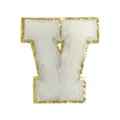 White Chenille Letter Y Patch Gold Glitter Border DIY Iron On Applique Clothing Accessories - Letter V