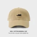 Casual beige cotton baseball cap with black letter embroidery, perfect for daily wear. - Khaki