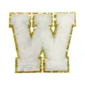 White chenille letter W patch with gold glitter border for DIY clothing bag decoration. - Letter W