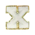 White towel embroidery gold glitter letter X patch, clothing DIY accessory detail view. - Letter X