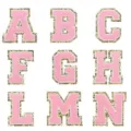 Pink chenille letter patch gold glitter DIY embroidery badge for clothing bags - Full Set of 26 Pink Letters