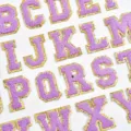 Purple gold glitter chenille letter patches for DIY clothing, bags and apparel decoration. - Full Set of 26 Purple Letters