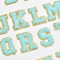 Blue and gold glitter varsity letter patch towel embroidery DIY clothing accessories variant. - Full Set of 26 Lake Green Letters
