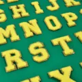 Yellow chenille letter patch with gold glitter border for DIY clothing and bags 5cm - Full Set of 26 Yellow Letters