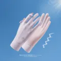 Women ice silk sun protection gloves anti-UV breathable non-slip driving cycling outdoor - Light Purple
