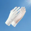Ice silk sun protection gloves for women, summer outdoor driving, anti-UV, breathable. - White