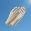 Ice silk sun protection gloves for women, summer outdoor driving, UV-blocking breathable anti-slip. - Beige