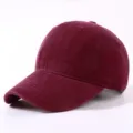 Casual washed cotton baseball hat, solid color soft top sun-shading cap daily wear style. - Burgundy