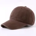 Brown washed cotton baseball cap, soft top casual sun hat for men and women, plain style. - Coffee