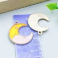 Enamel moon charms in yellow and pink with stars for DIY jewelry necklaces and bracelets - Two-Tone Moon (13537) / 1 Piece (19x23mm)