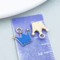 Blue enamel and textured gold crown alloy pendants for DIY necklaces and bracelets - Solid Color Crown Style (10995) / 1 Piece (11x12mm)