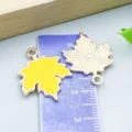 Yellow maple leaf alloy charm pendant for DIY jewelry making with scale measurement - 1 Piece (18x23mm)