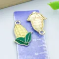 Yellow corn enamel alloy charm pendant for DIY jewelry making - 1 Piece Pack (21x15mm)