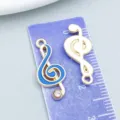 Blue enamel and gold music note treble clef charms on a ruler for DIY jewelry making - Lake Blue Music Note Style (11050) / 1 Piece (9x21mm)