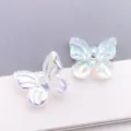 Iridescent gradient butterfly shaped glass beads for DIY jewelry making and crafts - Transparent White AB Color