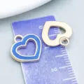Elegant golden heart-shaped alloy charms with blue enamel drip for DIY jewelry making - Hollow Heart Style (11955) / 1 Piece (14x15mm)