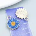 Blue enamel daisy flower charm with scale measurement ruler for DIY jewelry making - Lake Blue Little Daisy Style (14787) / 1 Piece (13x16mm)