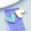 Teal blue heart shaped enamel charm and gold tone alloy pendant for DIY jewelry making - Lake Blue Enamel Heart Style (14983) / 1 Piece/Pack (13x13mm)