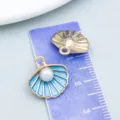 Blue enamel shell pendant with pearl detail for DIY jewelry making and crafting - Ocean Shell Pearl Style (15778) / 1 Piece (14x15mm)
