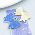 Lake blue enamel bowknot charm pendant connector for DIY jewelry making projects - Lake Blue Enamel Bow Style (17528) / 1 Piece (14x18mm)