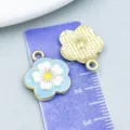 Light blue and white enamel flower charms for DIY jewelry necklace and bracelet making - Five-Petal Cherry Blossom Style (24821) / 1 Piece/Pack (18x15mm)