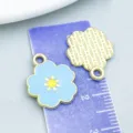 Sky blue enamel flower charm with golden textured back for jewelry making - Five-Petal Flower Style (24825) / 1 Piece/Pack (18x15mm)