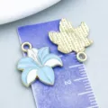 Blue lily and gold maple leaf enamel alloy charms for DIY necklace and bracelet making - Two-Tone Lily Style (24829) / 1 Piece/Pack (19x16mm)
