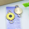 Yellow sunflower alloy pendant charm with double loops for DIY jewelry - 1 Piece (21x13mm)