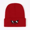 Gorro de punto rojo para mujer, sombrero de invierno cálido con bordado de gafas de sol divertidas. - Talla única / Rojo