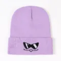 Lindo gorro de punto morado con divertido bordado de gafas, gorro cálido de invierno para mujer. - Talla única / Púrpura