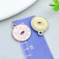 Pink donut enamel alloy pendant charm with gold tone back for DIY jewelry making - Pink Enamel Donut (24688)