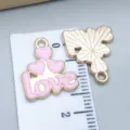 Pink enamel alloy heart love letter pendant charm for DIY jewelry making accessories - Love Heart Letter (25190) / 1 Piece (17x15x1mm) / Pink